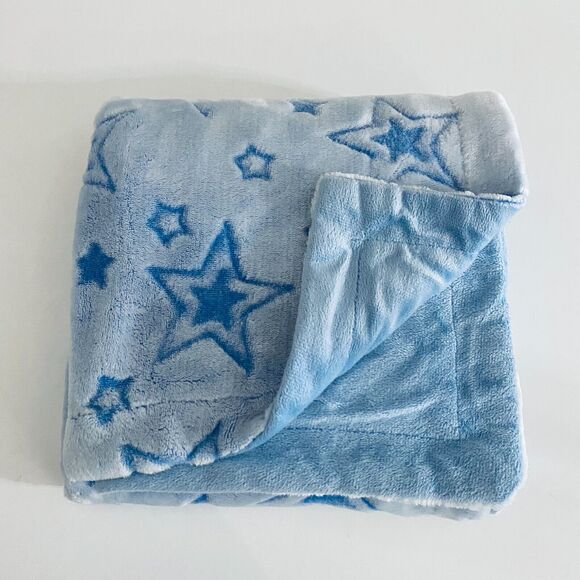 Fleece Baby Blanket Light Blue‎ w/ Embossed Stars 29' x 38" - Picture 1 of 7